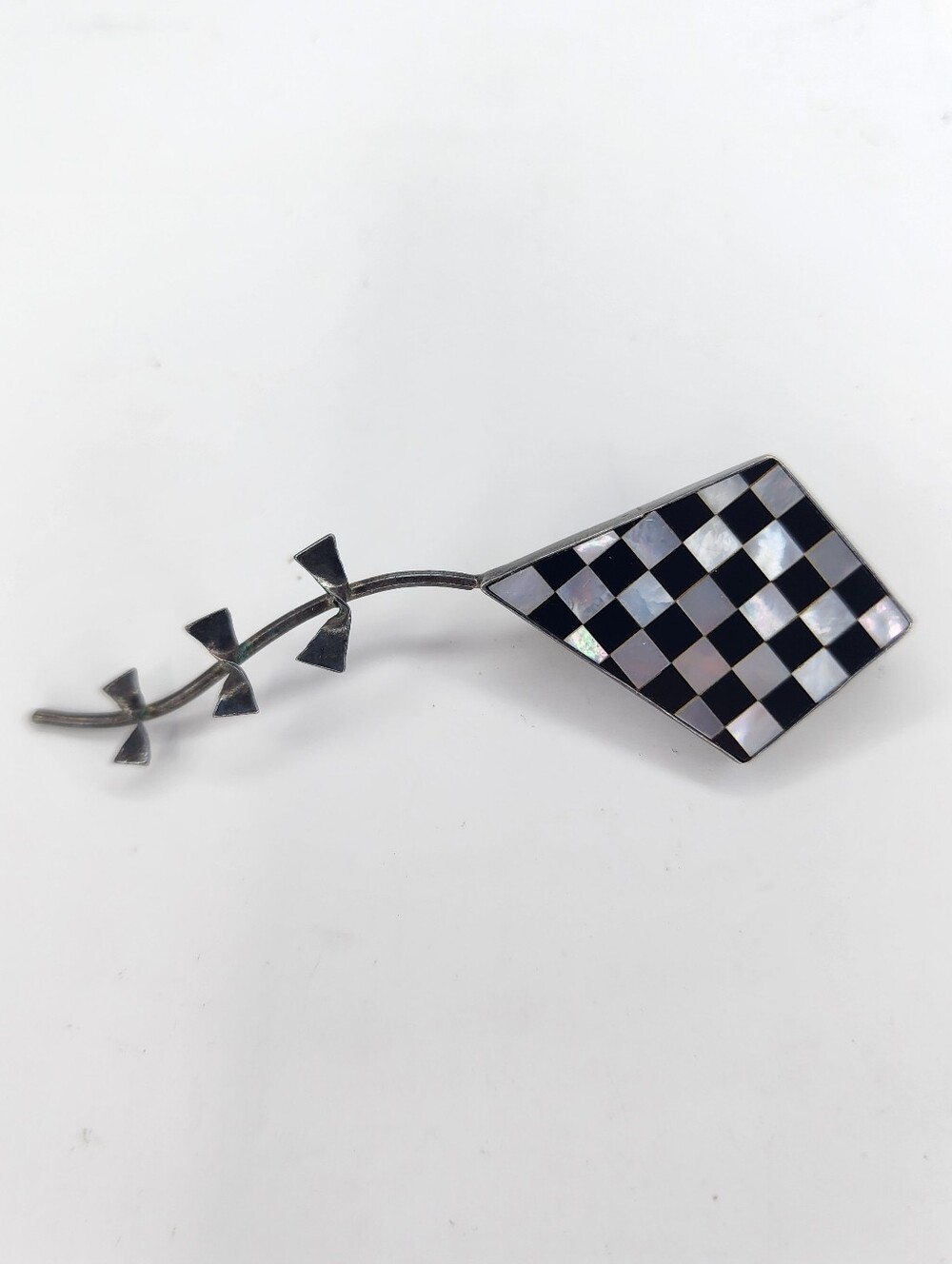 Vintage Sterling Checkerboard Kite Brooch Pin